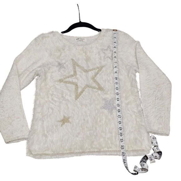 H&M Girls Fuzzy White Sweater With Star Design Size 8-10 - Picture 5 of 8